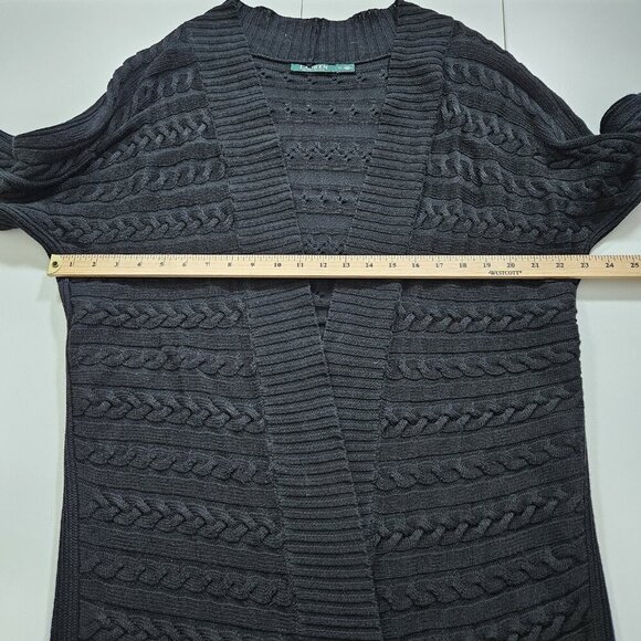 Lauren Ralph Lauren Cardigan Womens 1X Black Open Cable Knit Dolman 3/4 Sleeve - Picture 4 of 15